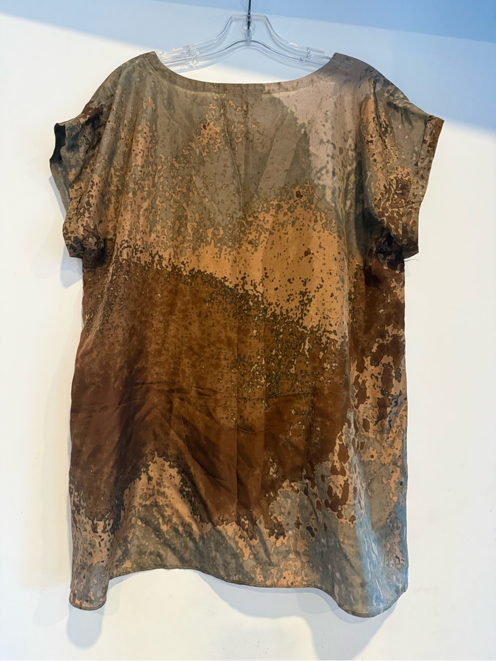 Eileen Fisher Silk Abstract Print Watercolor Boxy Fit Top Size L - Picture 3 of 5